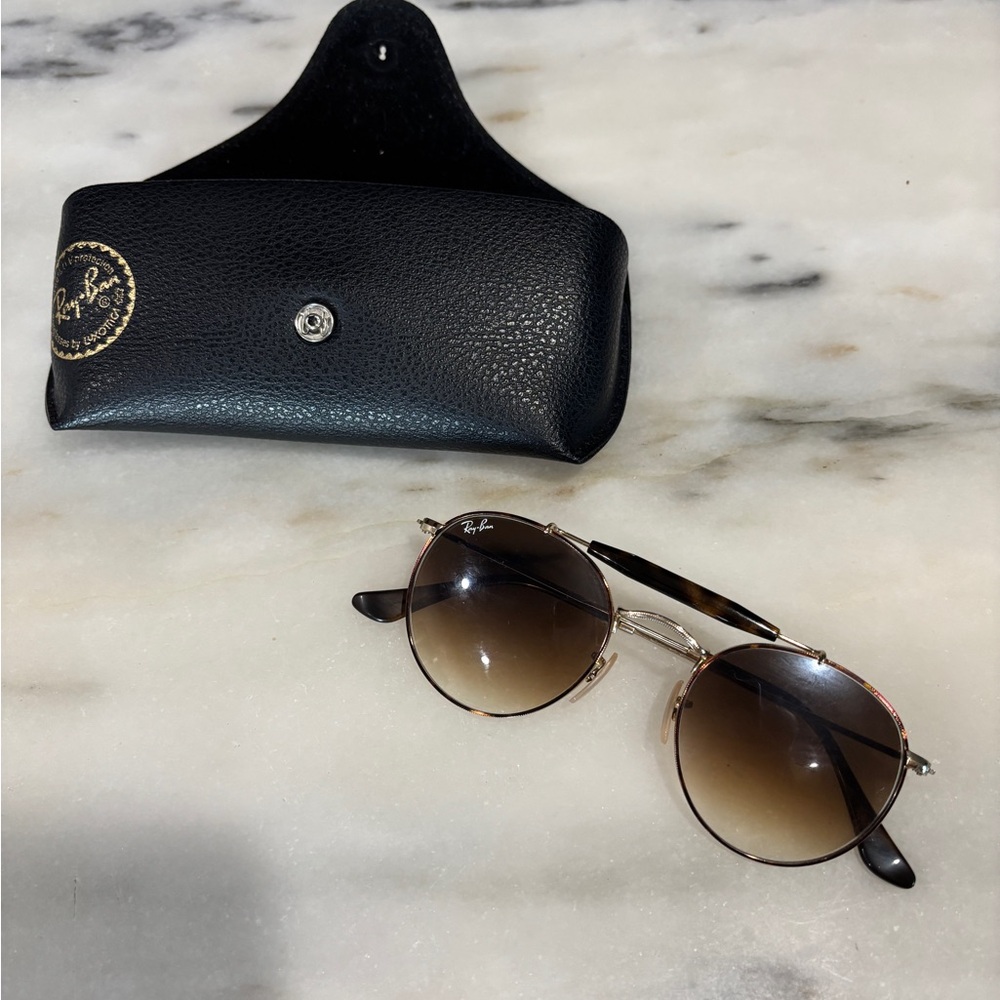 Ray-Ban Gold Frame Sunglasses with Brown Gradient Lenses